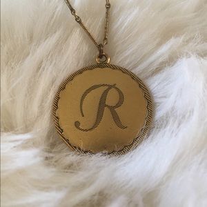 Anthropologie Medallion Gold Tone Initial Necklace